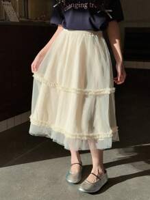 DAZY Tween Girl Tulle Puff Skirt, Princess Style, Summer,Back To School Clothes - Beige - View 2