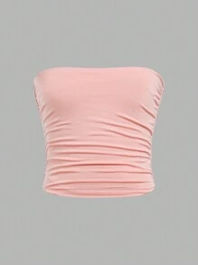 SHEIN Girlism 2 件套 Tween Girl 简约舒适褶皱抹胸 - 淺粉色 - 查看 7