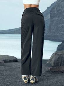 In My Nature Women's Front Button Pocket Letter Print Casual Hiking Pants, Minimalist Design