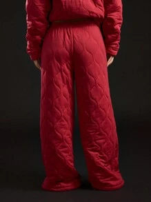 SUMWON WOMEN Quilted Wide Leg Sweatpants Loungewear Winter Cozy Warm Padded Pants Comfy Lounge Bottoms Thick Fleece Lined Casual Athletic Wear Insulated