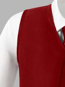 SHEIN 2 件套青少年男孩绅士套装，包括无袖背心夹克和长裤，优雅正式西装，适合生日派对、婚礼、正式场合、周年纪念、毕业典礼 - 酒紅色 - 查看 7