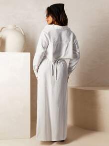 Athîral 2pcs/Set Women White Linen Look Crop Shirt And Tie Waist Maxi Skirt Set
