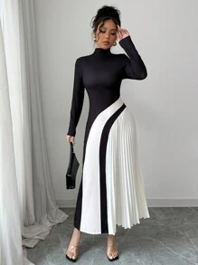 Selianne 拼色褶皱性感女式连衣裙 - 彩色 - 查看 3