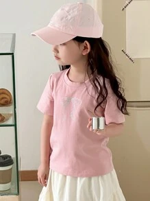 DAZY Young Girl Fall Clothes Young Girls Short Sleeve T-Shirt - Pink - View 1