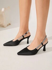 CUCCOO CHICEST Pointy Toe High Heel Black Rhinestone Embellished Fashionable Women Stilettos For Christmas And New Year Holiday Vibe Fall And Winter - Black - View 5