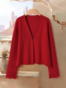 Rusticease 情人节红色毛衣新年女士，开衫毛衣新年针织