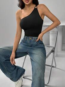 Comfortcana Women Sleeveless Solid Color Bodysuit, Fashionable - Black - View 3