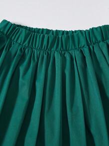 Conjunto de 2 peças para meninas pré-adolescentes: moletom de manga comprida com gola redonda e estampa de letras e girassóis e saia plissada verde. - Preto - Ver 3
