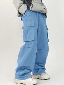 Chillumni Loose Fit Men Flap Pocket Side Cargo Pants - Baby Blue - View 1