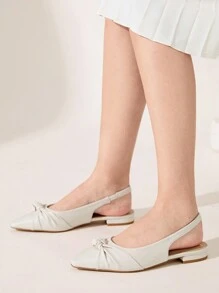 CUCCOO CHICEST Women's Comfortable Slip-On Flats With Bow Design, Square Toe, Casual Elegant Dress Shoes For Work, Commute, Date, Afternoon Tea, White Valentine's Day - Beige - View 7