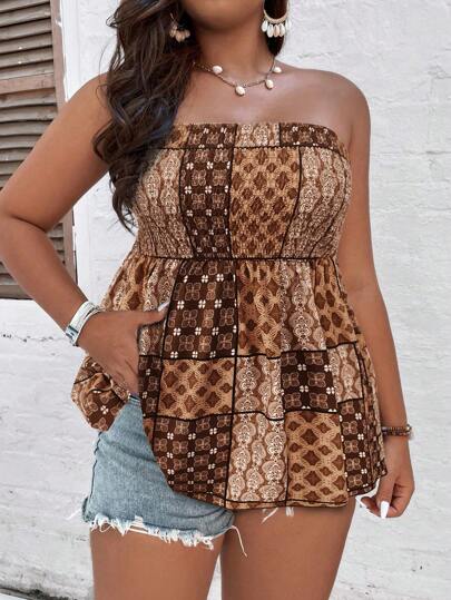 Breezaya Plus Size Women Vacation Floral Print Blouse