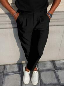 Manfinity Homme Men's Solid Color Pocket Simple Casual Long Pants, Daily Wear, Fall - Black - View 4