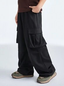 Coolane Kids Teenager Cargo Sportswear With Pockets Black Wide Leg Sweatpants - Black - View 3