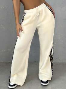 SHEIN Slayr Women Color Block Front Tie Pocket Simple Casual Sweatpants