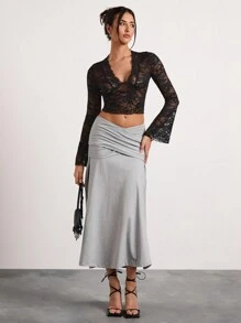 Glamine Falda larga plisada de estilo casual para mujer