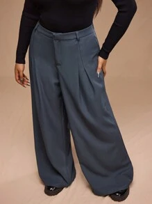 Forever 21 Spring New Office/Commute Plus Size Women Wide Leg Loose Long Trousers - Grey - View 4