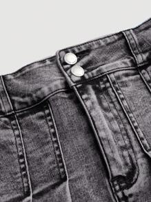 SHEIN Girlism Tween Girls' Y2K Fashion Stonewashed Strapless Pressed Pleat Denim Skirt Set, Girls Back To School Streetwear Two Pieces Outfits - Black - View 3