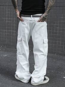 Manfinity EMRG Men's Front Button Pocket Simple Design Casual Jeans, Daily Wear - White - View 2