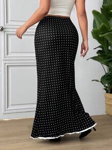 SHEIN Frenchy 女士加大码波尔卡圆点紧身优雅黑色时尚半身裙 - 黑色 - 查看 6