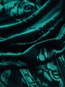 SHEIN MOD Sleeveless Pleated Front Ruched Waist A-Line Velvet Red Dress - Dark Green - View 3