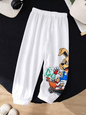 1 Piece Young Boys Casual Sports Academy Artistic Style And Retro With Big Rabbit Graffiti Pattern Long Pants Suitable For Kids Outfits Young Boy Clothes Back To School Boys Set Suitable For Birthday Party, Party, Performance, Wedding, Baptism, Opening Ceremony, Daily Suitable For School Suitable For Travel Suitable For Eid Suitable For Spring And Summer