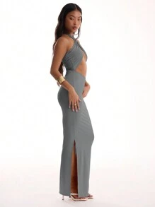 MUSERA Slinky Cross Front Cut Out Maxi Dress Spring Summer Vacation Prom Long Dress Elegant Graduation Prom - Grey - View 4