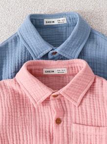 SHEIN 4pcs/Set Young Boy Casual Comfortable Pink & Blue Shirt And Shorts Outfit Sets, Siblings Matching Sets, Suitable For Kids Outfits, Back To School, Birthday Parties, Evening Events, Performances, Weddings, Baptisms, School Commencements. Suitable For Daily Wear, School, Travel, Sports, Styles, Spring, Summer