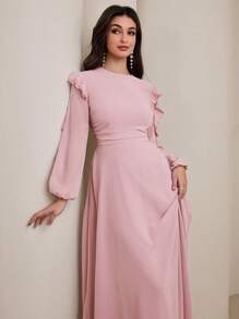 Graceveil Ruffled Hem Waist Cinching Long Dress For Women Modest Fall Cloth For Women - Pink - View 7