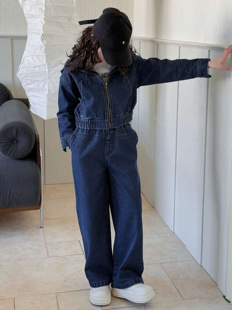 Dazy Kids Completo in denim per ragazze adolescenti - Blu lavato scuro - Visualizzare 1
