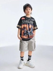 SHEIN Teenager Spring/Summer Zipper Design Drawstring Waist Shorts Cargo Plain Cream Street Wear - Khaki - View 6