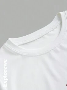 SHEIN T-shirt de sport à manches courtes pour jeune fille avec imprimé graphique blanc pour une utilisation extérieure