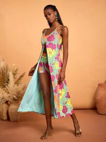 Sylvia Mollie Designer Women Boho Bohemian Floral Print Spaghetti Strap Simple Cami Top, Casual Everyday Wear, Vacation, Spring & Summer, Going Out, Festival, Ibiza Fits - Multicolor - View 5