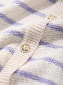 DAZY Tween Girl' Round Neck Striped Knit Sweater,Back To School Clothes - Purple - View 7