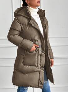 EURMUSE Women Solid Color Front Button Long Sleeve Pocket Casual Winter Jacket, Minimalist Design - Mocha Brown - View 5