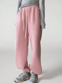 INAWLY Pantalón de chándal de mujer de pierna recta, suelto y casual, con cintura de cordón y unicolor de felpa polar