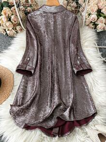 SHEIN LUNE Plus Size Front Button Long Sleeve Casual Dress