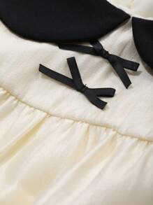 Dazy Kids Tween Girl Colorblock Doll Face Bow Decor Woven Short Sleeve Dress, Summer,Back To School Clothes