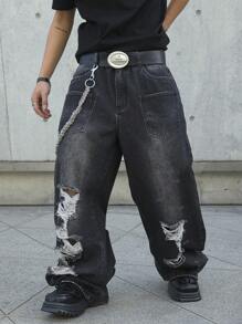 Manfinity EMRG Quần Jeans Denim Rộng Rãi Thường Ngày Cho Nam - màu đen - Xem 6