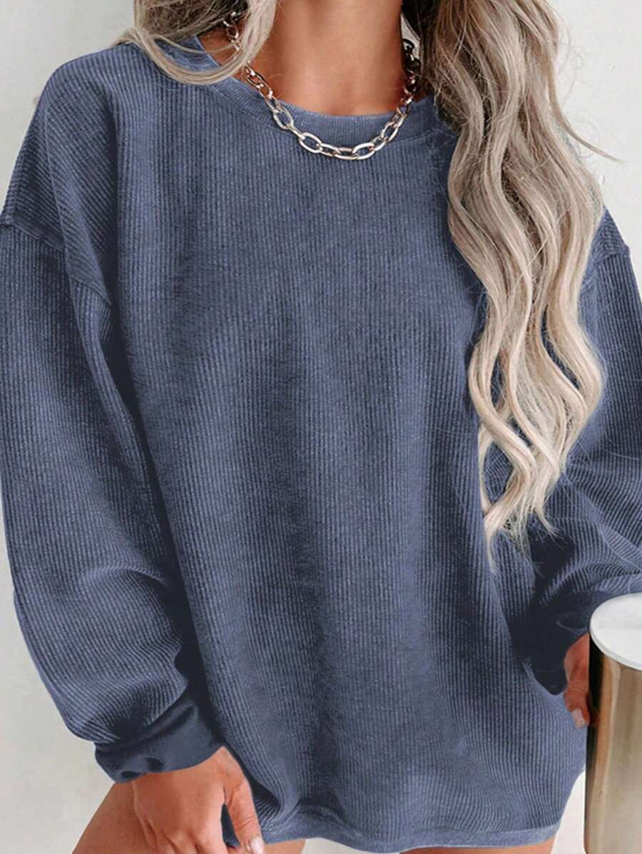 INAWLY 大码女式休闲简约日常纯色灯芯绒落肩宽松卫衣，适合秋季、冬季、毕业季、教师节、返校季等场合穿着。