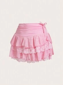 Sweetina Váy xếp nếp lưới & ren bó sát cho nữ - Hồng - Xem 3