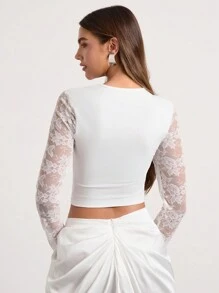 Glamine Women Elegant Sexy Lace Patchwork Hollow Out Blouse Fall Cloth For Women - White - View 2