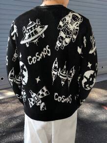 Claim Dot Men's Casual Space Element Graphic Knitted Sweater, Autumn/Winter - Multicolor - View 2