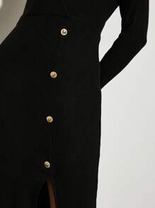 AiiRZ V Neck Ribbed Wrap Midi Dress - Black - View 6