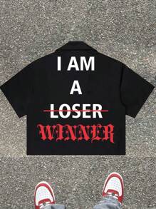 Manfinity VCAY Men's Loose Woven Printed English Letter Short Sleeve Shirt