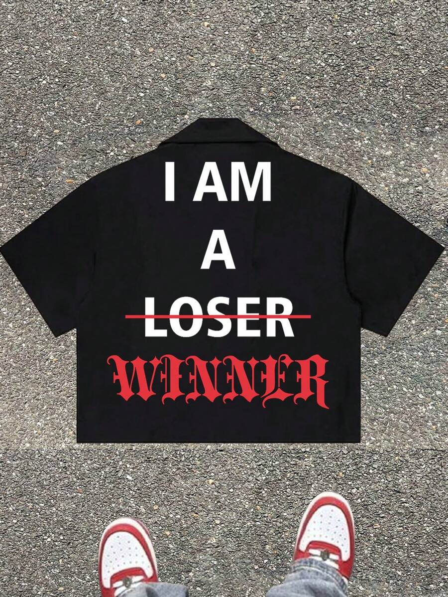 Manfinity VCAY Men's Loose Woven Printed English Letter Short Sleeve Shirt