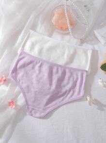 2pcs Girls Geometric Jacquard Cotton Soft Triangle Panties, White & Purple - Multicolor - View 2