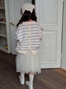 DAZY Tween Girl' Round Neck Striped Knit Sweater,Back To School Clothes - Purple - View 4