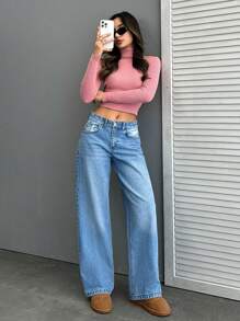 EURMUSE WOMEN STRAIGHT LOW WAIST JEANS - Light Wash - View 4