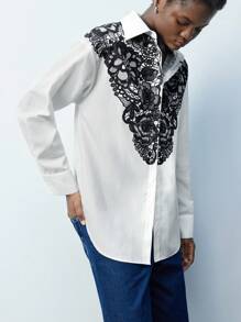 Maija Damen Bluse mit schwarz-weißem Spitzenmuster im digitalen Positionsdruck, vielseitig einsetzbar für Frühlings-/Sommerfestivals - Schwarz und Weiss - Übersicht 5