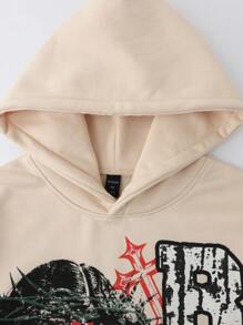 ROMWE MEN Street Life Men's Loose Short Print Sweatshirt Set, Street Style - Apricot - View 4